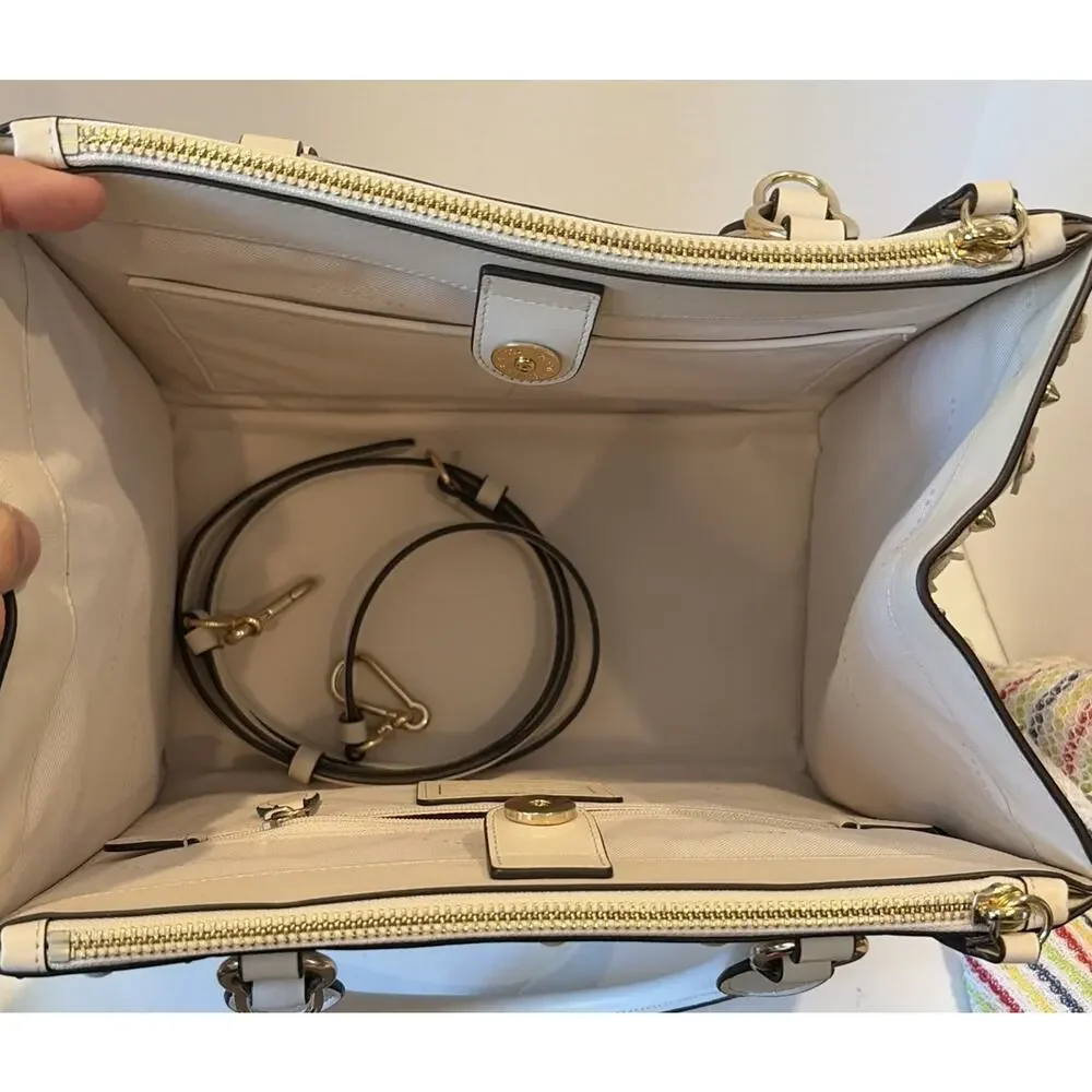 Coach Ivory/cream leather handbag with gold accent EUC Used Once f47300